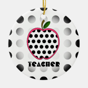 Ornement Rond En Céramique Professeur d'Apple de point de polka