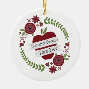 Ornement Rond En Céramique Professeur rouge de catégorie d'Apple deuxièmes