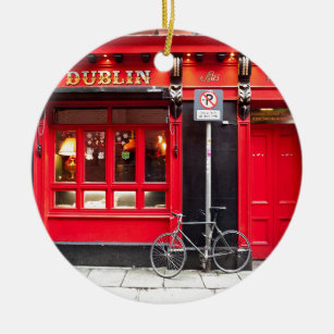 Ornement Rond En Céramique Pub rouge de Dublin