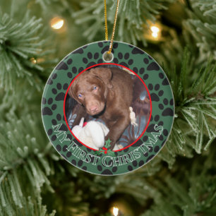 Ornement Rond En Céramique Puppy My First Christmas Photo Ornamy