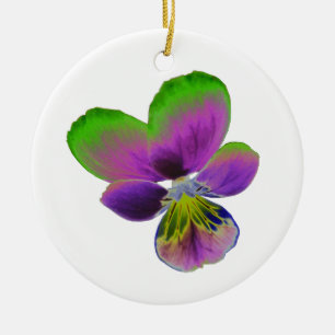 Ornement Rond En Céramique Purple et Green Pansy Personnalisé Anniversaire