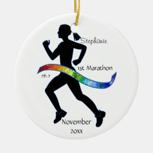 Ornement Rond En Céramique Puzzle Rainbow Ribbon pour femme Marathon Runon