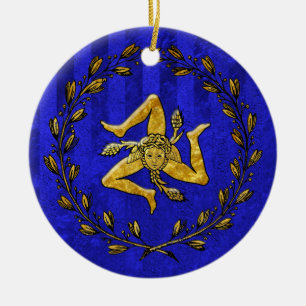 Ornement Rond En Céramique Rayure bleue d'or sicilien de Trinacria d'héritag