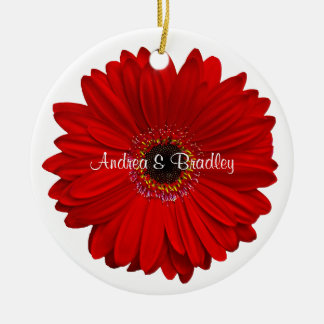 Ornement Rond En Céramique Red Gerbera Daisy Mariage personnalisé Anniversair