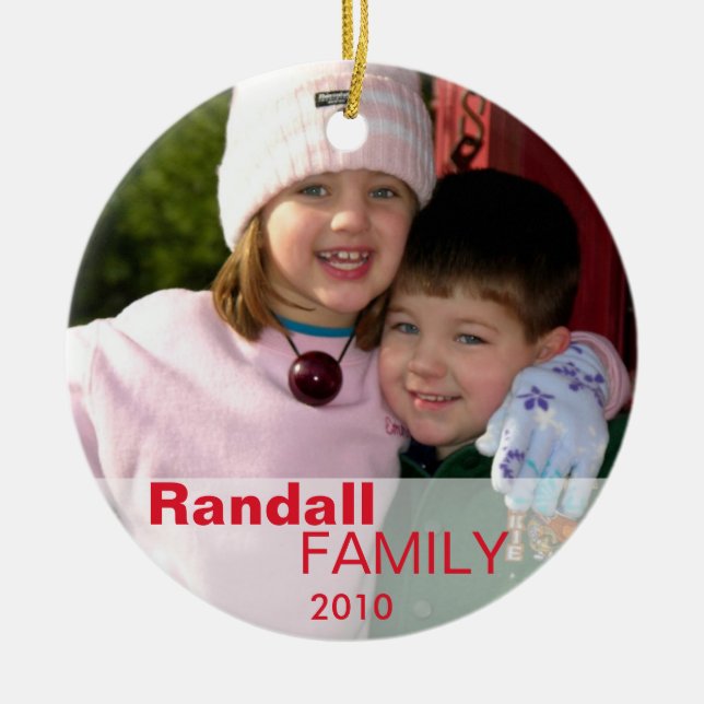 Ornement Rond En Céramique Red love joy signe de paix personnalisé photo nom  (Devant)