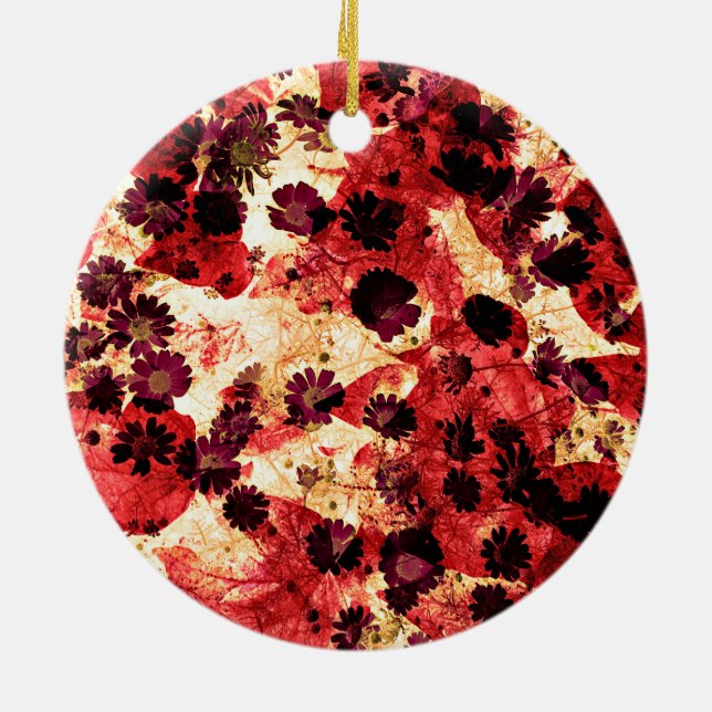 Ornement Rond En Céramique Red yellow daisy flower pattern abstract design (Dos)