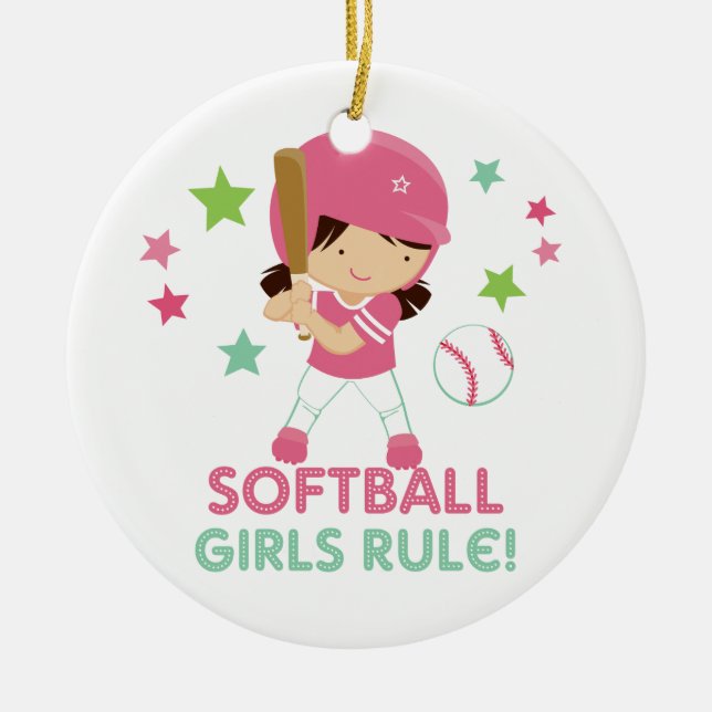 Ornement Rond En Céramique Règle de filles du base-ball personnalisée avec la (Devant)