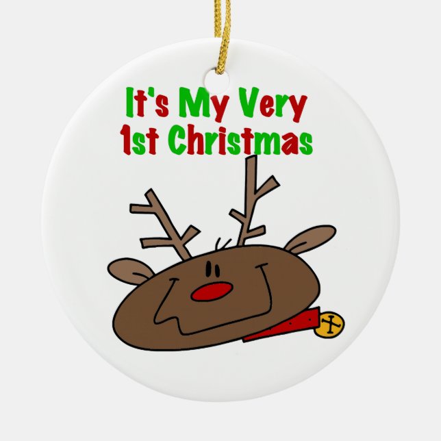 Ornement Rond En Céramique Reindeer Très 1er Noël (Devant)