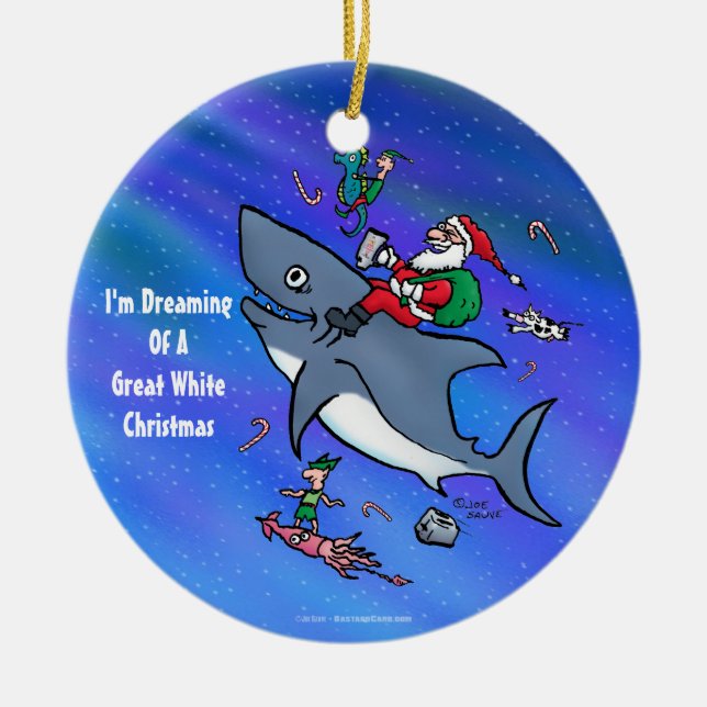 Ornement Rond En Céramique Rêver D'Un Grand Requin Blanc Drôle Noël (Devant)