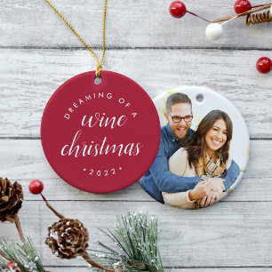 Ornement Rond En Céramique Rêver d'un vin photo de Noël