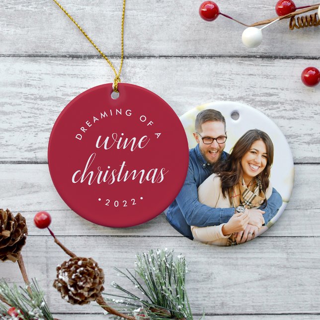Ornement Rond En Céramique Rêver d'un vin photo de Noël (Créateur téléchargé)
