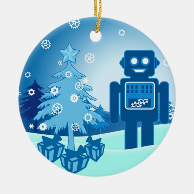 Ornement Rond En Céramique Robot bleu Chritsmas (Devant)