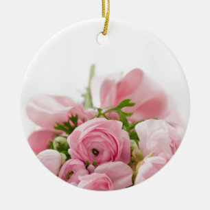Ornement Rond En Céramique Romantique Mariage Love Soft Rose Flower Bouquet