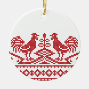 Ornement Rond En Céramique Rooster cross-stitch