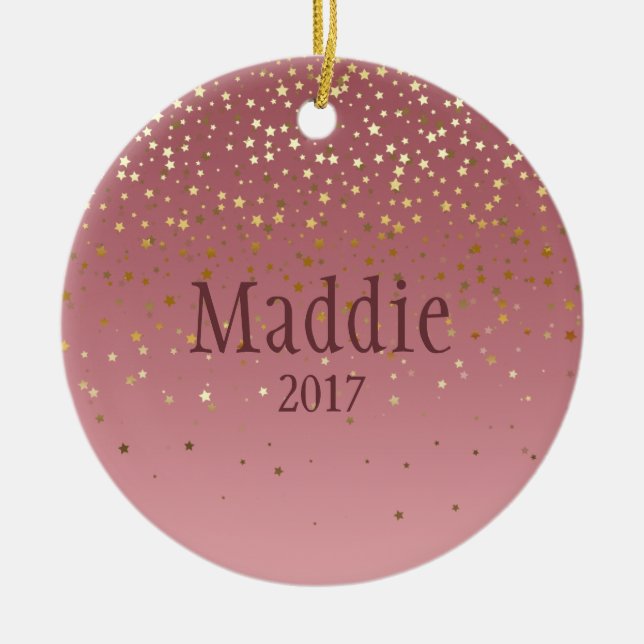 Ornement Rond En Céramique Rose personnalisé Marsala Stars Design (Devant)