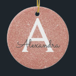 Ornement Rond En Céramique Rose Rose Parties scintillant Or & Monogramme étin<br><div class="desc">Parties scintillant Rose Rose Gold Faux et Élégant monogramme ornement de Noël. Cet ornement peut être customisé pour inclure votre nom initial et prénom.</div>