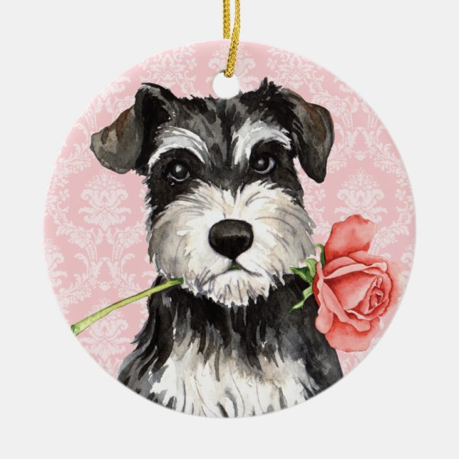 Ornement Rond En Céramique Rose Valentin Mini Schnauzer (Devant)