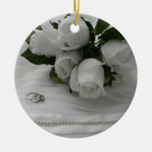Ornement Rond En Céramique Roses blanches