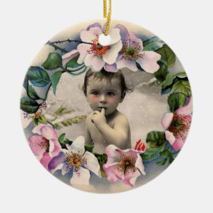 Ornement Rond En Céramique Roses SAUVAGES, MODÈLE PHOTO BABY SHOWER GEM ROSE