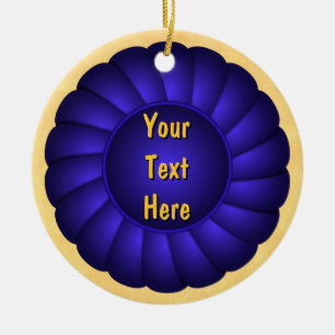 Ornement Rond En Céramique Rosette de ruban bleu pour personnaliser