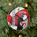Ornement Rond En Céramique Rouge, blanc et noir Personnalisez le 🏐 de volley<br><div class="desc">⭐ ⭐ ⭐ ⭐ 5 Star Review. 🥇 UN DESIGN D'ART ORIGINAL DE DROIT D'AUTEUR DE Donna Siegrist SEULEMENT DISPONIBLE SUR ZAZZLE! Volley-ball 🏐 Joueur Sport Ornement de Noël. Impressionnez votre joueur de volley-ball avec ce design do-it-yourself nom dans un design pointu ROUGE, BLANC ET NOIR. Un grand cadeau pour...</div>