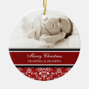 Ornement Rond En Céramique Rouge d'ornement de grands-parents de Joyeux Noël