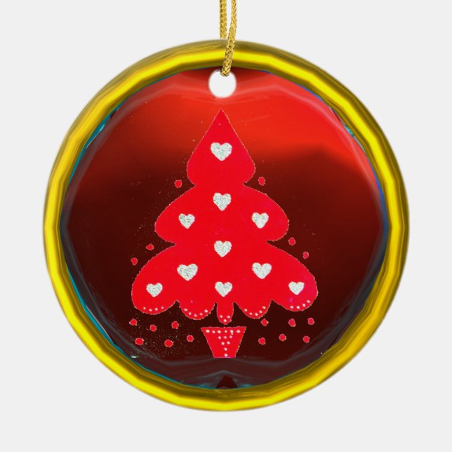 Ornement Rond En Céramique ROUGE NOËL ARBRE FÊTE DE VACANCES rouge (Devant)