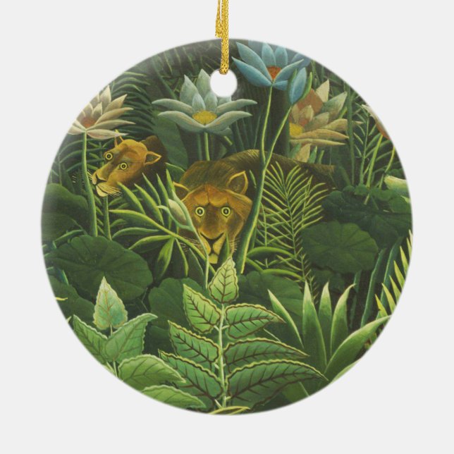 Ornement Rond En Céramique Rousseau Jungle Tropical Lion Art Print Painting (Dos)
