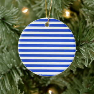 Ornement Rond En Céramique Royal Blue Combination Stripes par Shirley Taylor