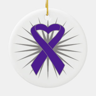 Ornement Rond En Céramique Ruban de coeur de Cancer pancréatique