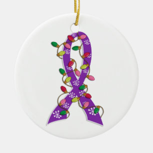 Ornement Rond En Céramique Ruban de lumières de Noël de maladie d'Alzheimer