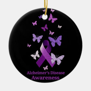 Ornement Rond En Céramique Ruban pourpre de conscience : Maladie d'Alzheimer