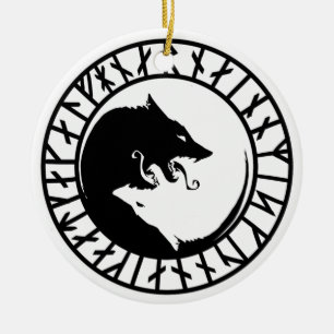 Ornement Rond En Céramique Runic Dire Wolf viking norse runes nordiques