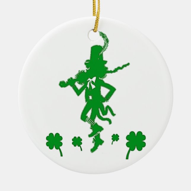 Ornement Rond En Céramique Saint Patrick’s Day Leprechaun Shamrock Clover Orn (Devant)