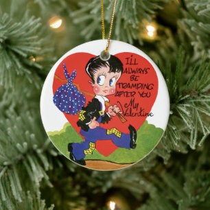 Ornement Rond En Céramique Saint Valentin, Hobo Coeur de garçon Vintage