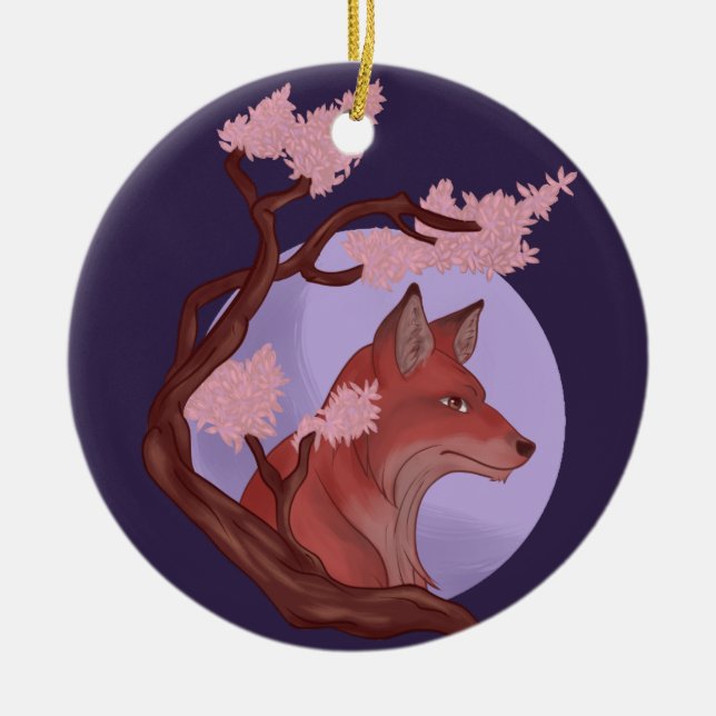 Ornement Rond En Céramique Sakura Fox (Devant)