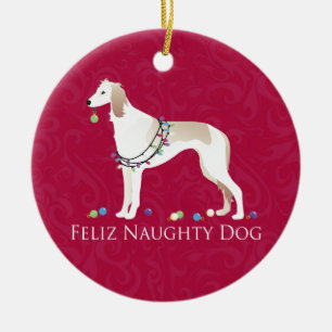 Ornement Rond En Céramique Saluki Feliz Naughty Chien Design de Noël