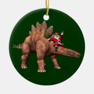 Ornement Rond En Céramique Santa Claus À cheval Sur Stegosaurus
