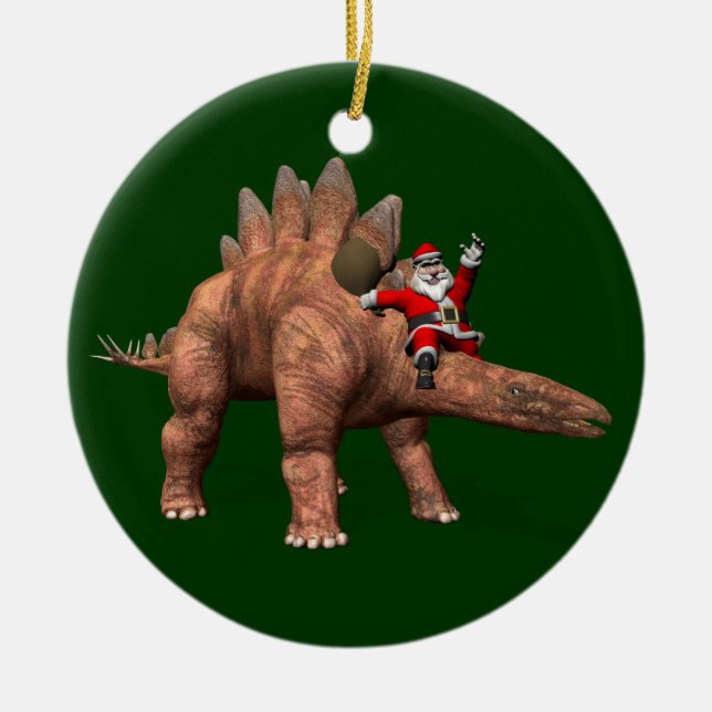 Ornement Rond En Céramique Santa Claus À cheval Sur Stegosaurus (Devant)