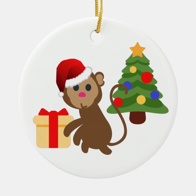 Ornement Rond En Céramique santa claus monkey emoji (Devant)