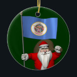 Ornement Rond En Céramique Santa Claus with Ensign of Minnesota<br><div class="desc">La couleur de l'arrière - plan peut être changée : CUSTOMISEZ-lui Noël du père en visitant le North Star State joyeux Noël et une joyeuse nouvelle année!</div>