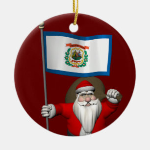Ornement Rond En Céramique Santa Claus With Ensign Of West Virginia