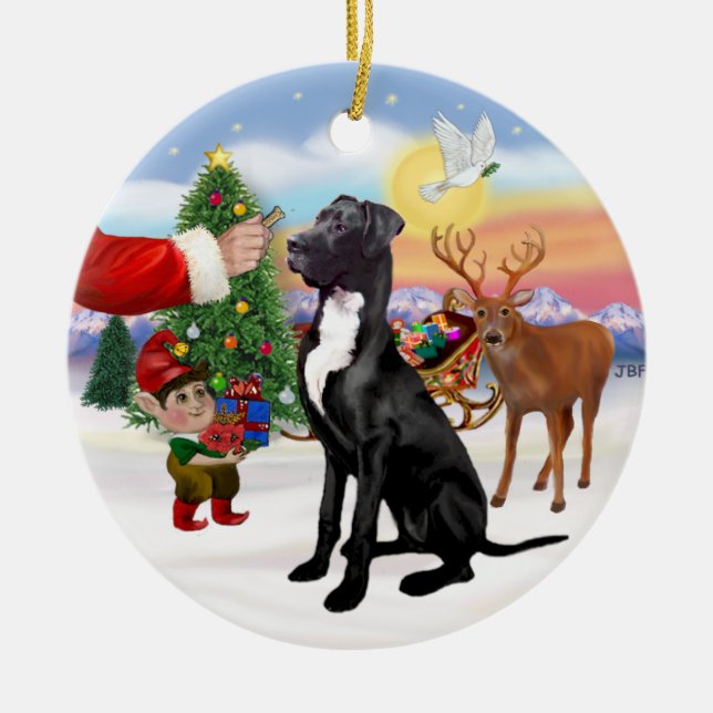 Ornement Rond En Céramique Santas Treat - Black Great Dane (Devant)
