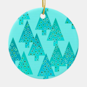 Ornement Rond En Céramique Sapins de Noël à fleurs modernes - aqua et paon