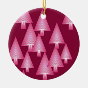 Ornement Rond En Céramique Sapins de Noël métalliques modernes - rose & vin