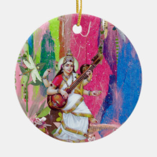 Ornement Rond En Céramique Saraswati