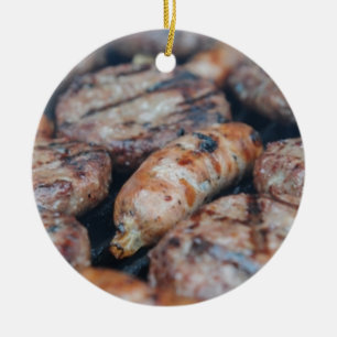 Ornement Rond En Céramique Saucisses barbecue