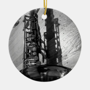 Ornement Rond En Céramique Saxophone locataire noir et blanc