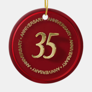 Ornement Rond En Céramique sceau de cire rouge du 35e anniversaire