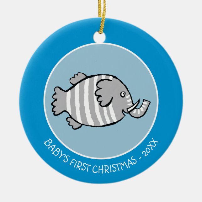 Ornement Rond En Céramique Scène mignonne de poissons d'éléphant avec le (Devant)